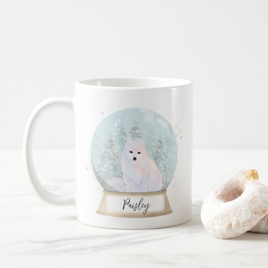 Individuelle Name Arctic Fox Weihnachten Kaffeetasse (Mit Donut)