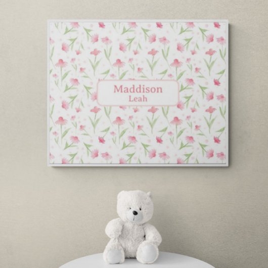 Individuelle Name Art Aquarell Blumenrosa Kinderzi Poster