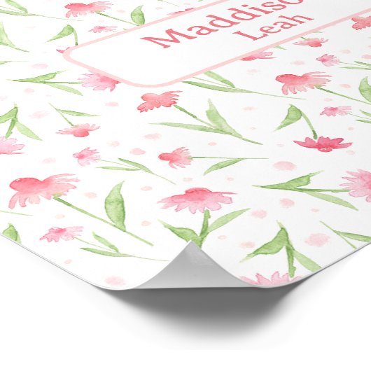 Individuelle Name Art Aquarell Blumenrosa Kinderzi Poster (Ecke)
