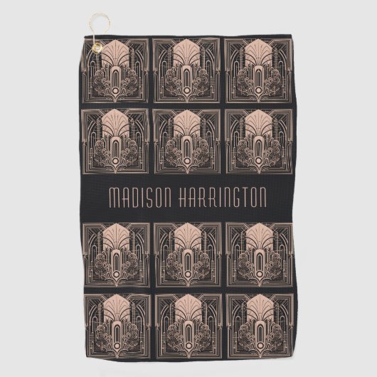 Individuelle Name Art Deco Golfhandtuch (Vorderseite)