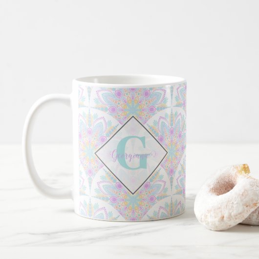 Individuelle Name Art Deco Pastel Rainbow Floral M Kaffeetasse (Mit Donut)
