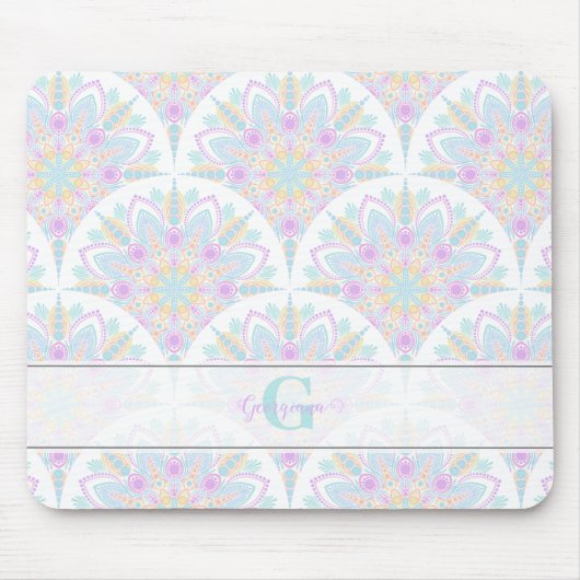 Individuelle Name Art Deco Pastel Rainbow Floral M Mousepad (Vorne)