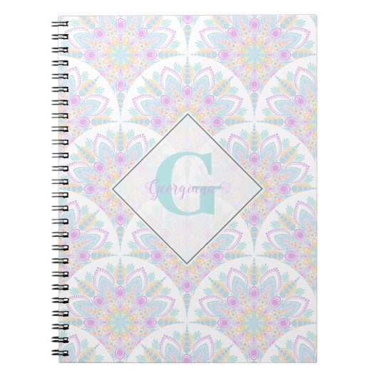 Individuelle Name Art Deco Pastel Rainbow Floral M Notizblock (Vorderseite)