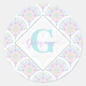 Individuelle Name Art Deco Pastel Rainbow Floral M Runder Aufkleber (Vorderseite)