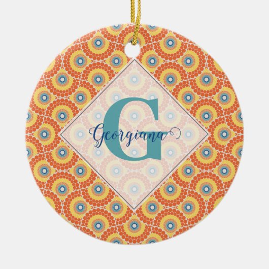 Individuelle Name Art Deco Sommer Radiant Mandala Keramik Ornament (Vorne)