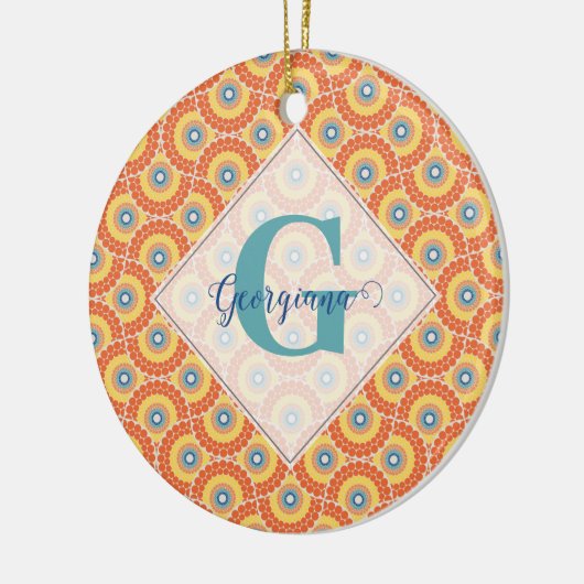Individuelle Name Art Deco Sommer Radiant Mandala Keramik Ornament (Links)