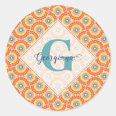 Individuelle Name Art Deco Sommer Radiant Mandala Runder Aufkleber (Vorderseite)