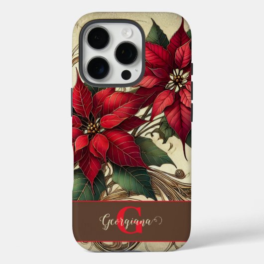 Individuelle Name Art Nouveau Christmas Poinsettia Case-Mate iPhone Hülle (Rückseite)