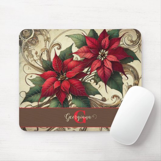 Individuelle Name Art Nouveau Christmas Poinsettia Mousepad (Mit Mouse)