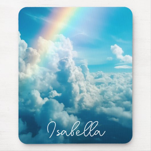 Individuelle Name Ästhetischer Regenbogen und Wolk Mousepad (Vorne)