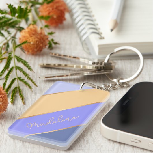 Individuelle Name auf Blue Violet Lavender Sunny Y Schlüsselanhänger (Vorderseite rechts)