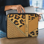 Individuelle Name auf Leder- und Leopardenhautmust Laptopschutzhülle<br><div class="desc">Schönes zeitgenössisches Leopardenmuster,  Imitat Leder und verschiedene geometrische Formen schaffen ein eklektisches abstraktes Mosaik. Mit Raum zum Anpassen oder Personalisieren mit Namen,  Monogramm oder Initialen Ihrer Wahl. Verziertes,  trendiges,  modernes und skurriles Hipster Design für den Liebhaber von künstlerischen,  angesagten,  Vintagen Mod Retro- oder abstrakten geometrischen Motivstilen.</div>