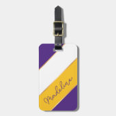 Individuelle Name auf Lila Gelbstreifen-Muster Gepäckanhänger (Vorderseite vertikal)