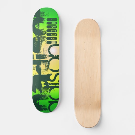 Individuelle Name auf Neongelb und Grün Skateboard (Vorderseite)