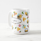 Individuelle Name auf niedlichem Hummelmuster Kaffeetasse (Vorderseite Links)