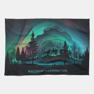 Individuelle Name Aurora Borealis Illustration Geschirrtuch