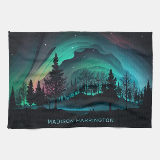 Individuelle Name Aurora Borealis Illustration Geschirrtuch (Horizontal)