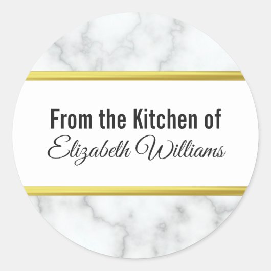 Individuelle Name aus der Küche aus weißem Marmor  Runder Aufkleber (Vorderseite)