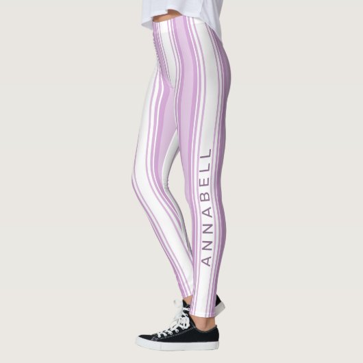 individuelle Name aus lila und weißen Streifen Leggings (Links)