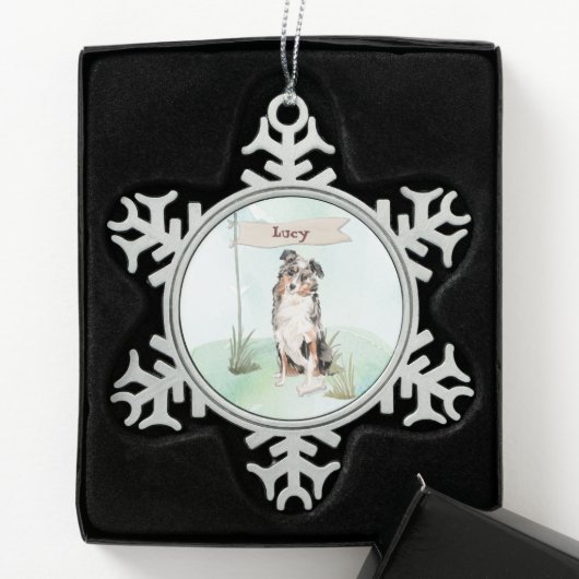 Individuelle Name Australian Shepherd Pet Dog Schneeflocken Zinn-Ornament (Box)