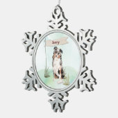 Individuelle Name Australian Shepherd Pet Dog Schneeflocken Zinn-Ornament (Rechts)