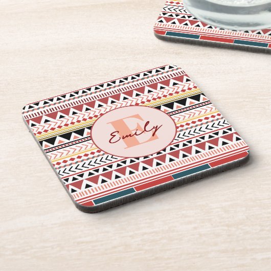 Individuelle Name Aztec Elegance Warmes, rotes eth Getränkeuntersetzer (Linke Seite)