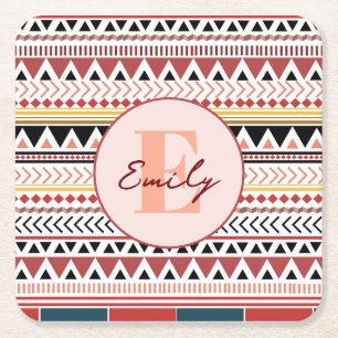 Individuelle Name Aztec Elegance Warmes, rotes eth Rechteckiger Pappuntersetzer
