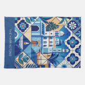Individuelle Name Azulejo Tiles Pattern Geschirrtuch (Horizontal)