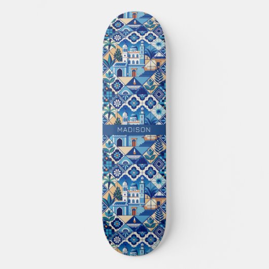 Individuelle Name Azulejo Tiles Pattern Skateboard (Vorderseite)