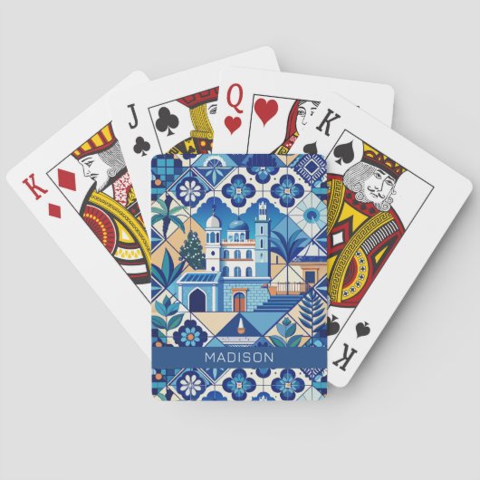 Individuelle Name Azulejo Tiles Pattern Spielkarten (Rückseite)