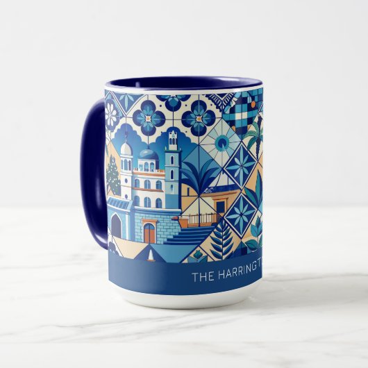 Individuelle Name Azulejo Tiles Pattern Tasse (Vorderseite Links)