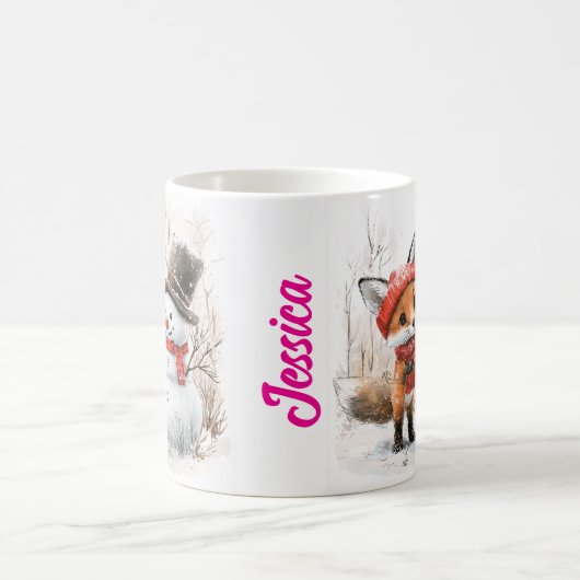 Individuelle Name Baby Fox und Snowman Verwandlungstasse (Mittel)
