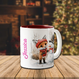 Individuelle Name Baby Fox und Snowman Zweifarbige Tasse