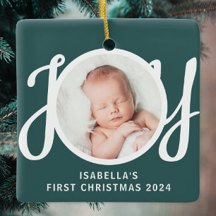 Individuelle Name Baby's First Christmas Foto Gree Keramikornament