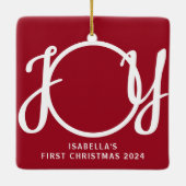 Individuelle Name Baby's First Christmas Foto Red Keramikornament (Rückseite)