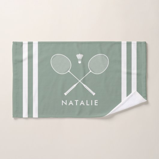 Individuelle Name Badminton Sage Green Stripes Handtuch (Handtuch)
