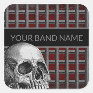 Individuelle Name Band Merch Rock Skull Metal Musi Quadratischer Aufkleber