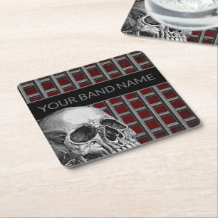 individuelle Name Band Merch Rock Skull Metal Musi Rechteckiger Pappuntersetzer