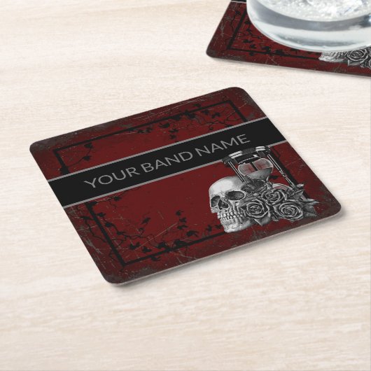 Individuelle Name Band Merch Skull Rose Rock Roll Rechteckiger Pappuntersetzer (angewinkelt)
