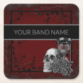 Individuelle Name Band Merch Skull Rose Rock Roll Rechteckiger Pappuntersetzer (Vorderseite)