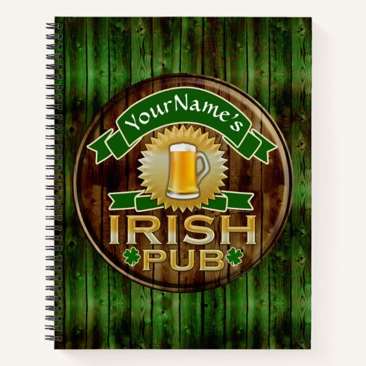 Individuelle Name Bar Irish Pub Sign St Patricks D Notizbuch (Vorderseite)