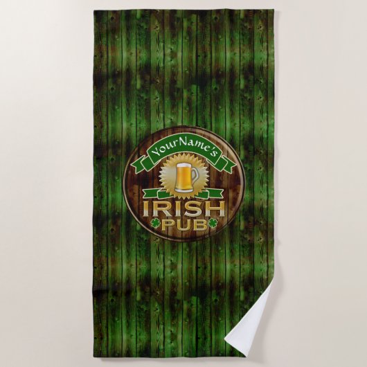 Individuelle Name Bar Irish Pub Sign St Patricks D Strandtuch (Vorderseite)
