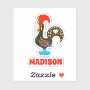 Individuelle Name Barcelos Portuos Rooster Black Aufkleber