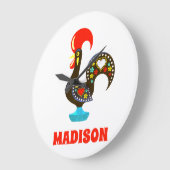 Individuelle Name Barcelos Portuos Rooster Black Große Wanduhr (Winkel)