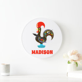 Individuelle Name Barcelos Portuos Rooster Black Große Wanduhr