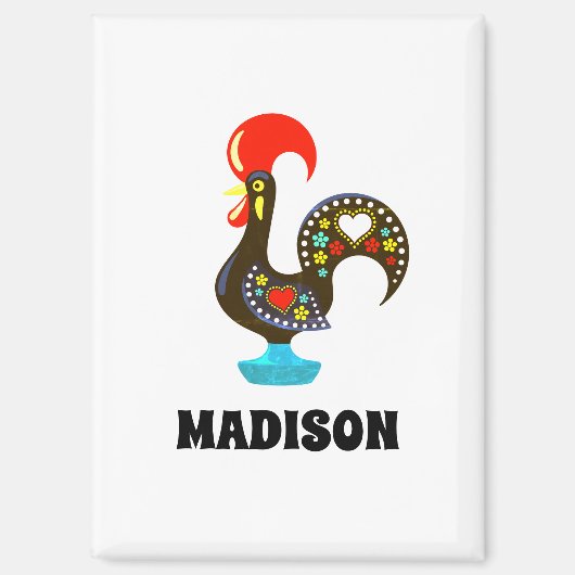 Individuelle Name Barcelos Portuos Rooster Black Magnet (Vorderseite)