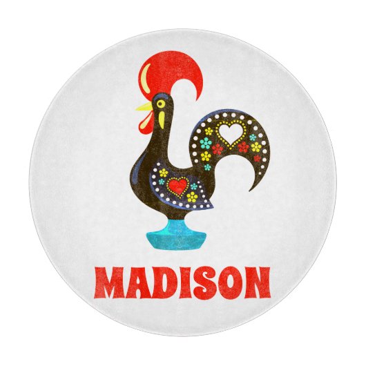 Individuelle Name Barcelos Portuos Rooster Black Schneidebrett (Vorderseite)