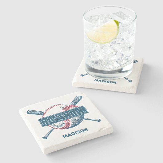 Individuelle Name Baseball Steinuntersetzer (Seitenansicht)