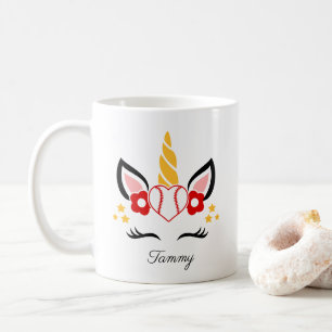 Individuelle Name Baseball Unicorn Eyelashes Kaffeetasse
