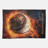 Individuelle Name Baseball zu Feuer Geschirrtuch (Horizontal)